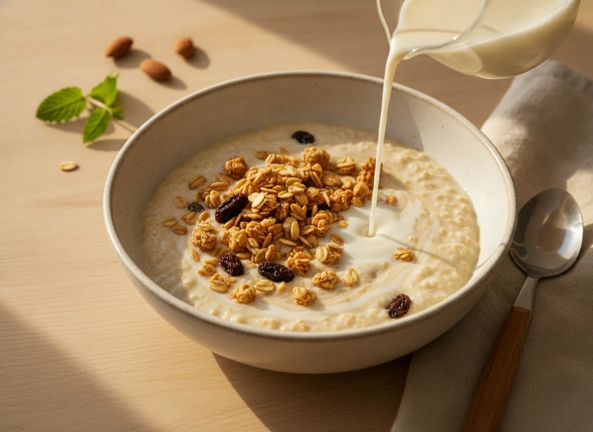Avena con leche de almendra photo