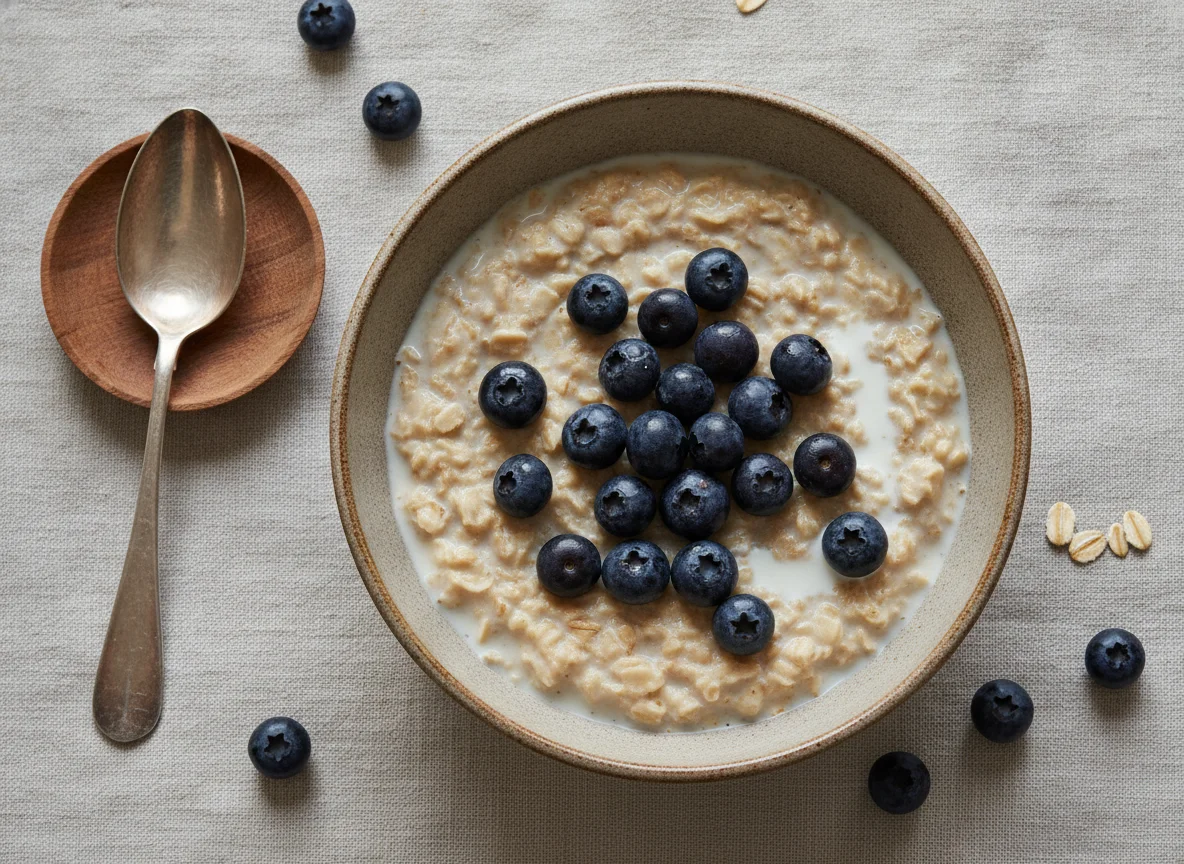 Avena con leche y arándanos photo
