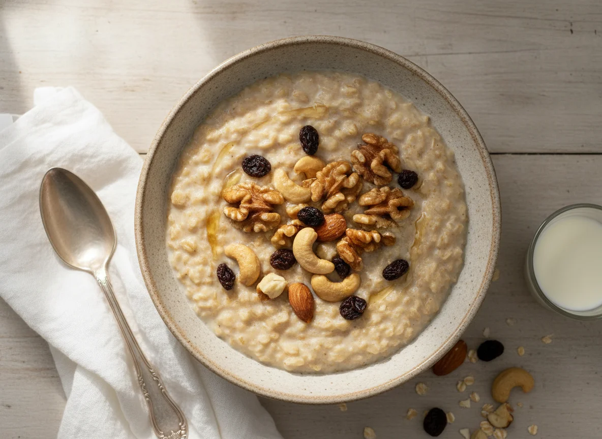 Avena con leche y frutos secos photo