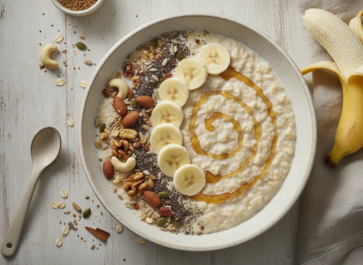 Avena con leche y plátano photo