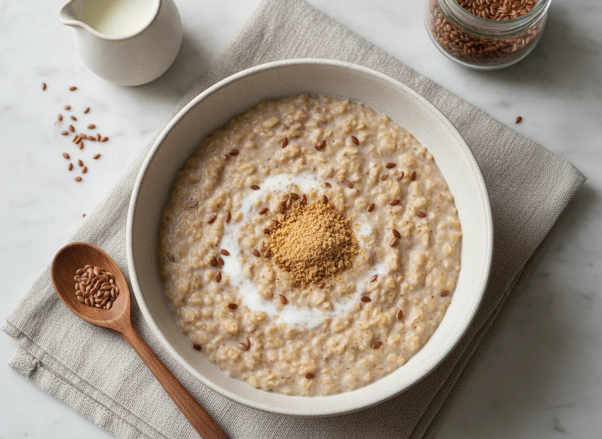 Avena con leche y semillas de lino photo
