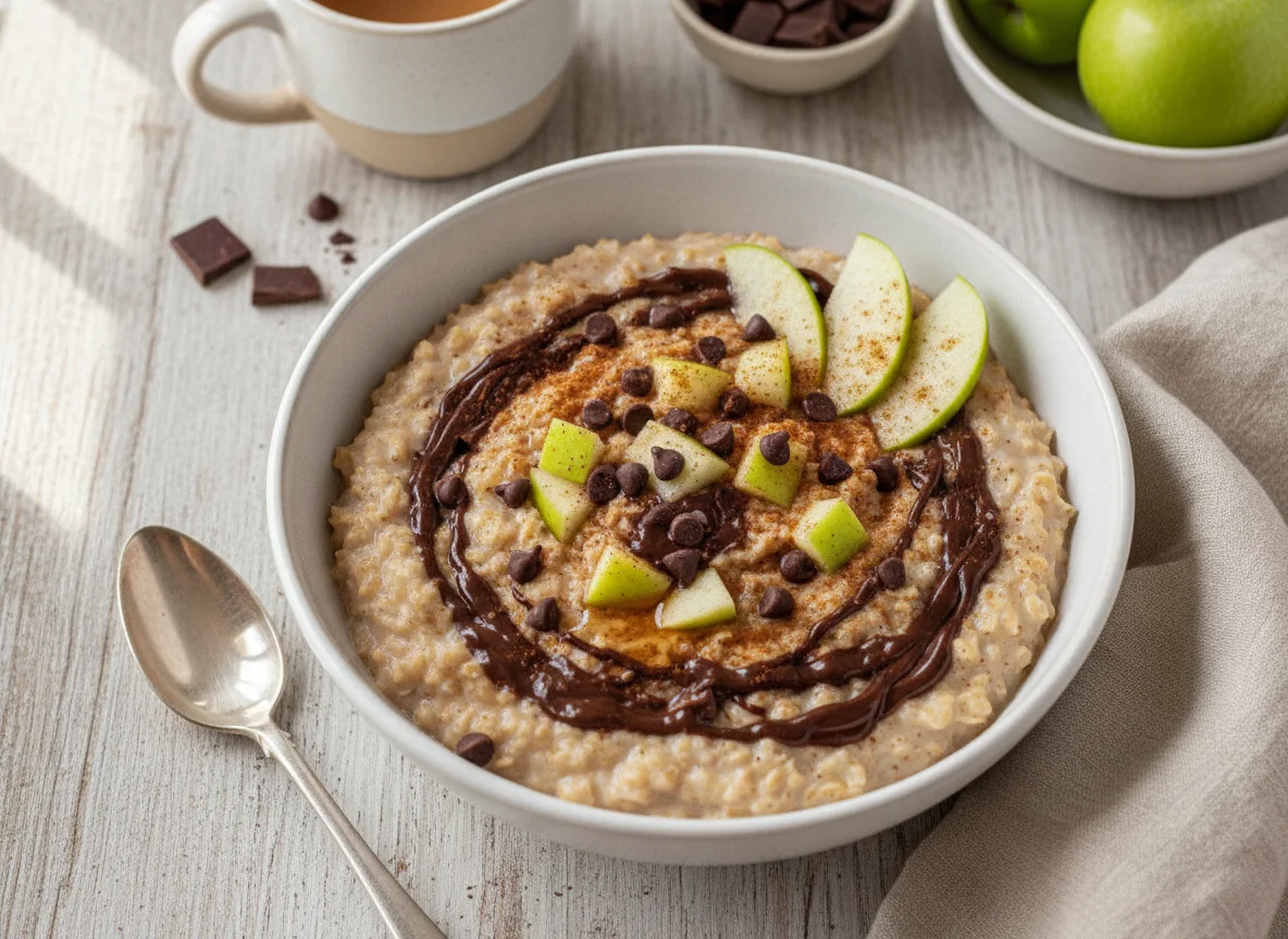 Avena con manzana y chocolate photo