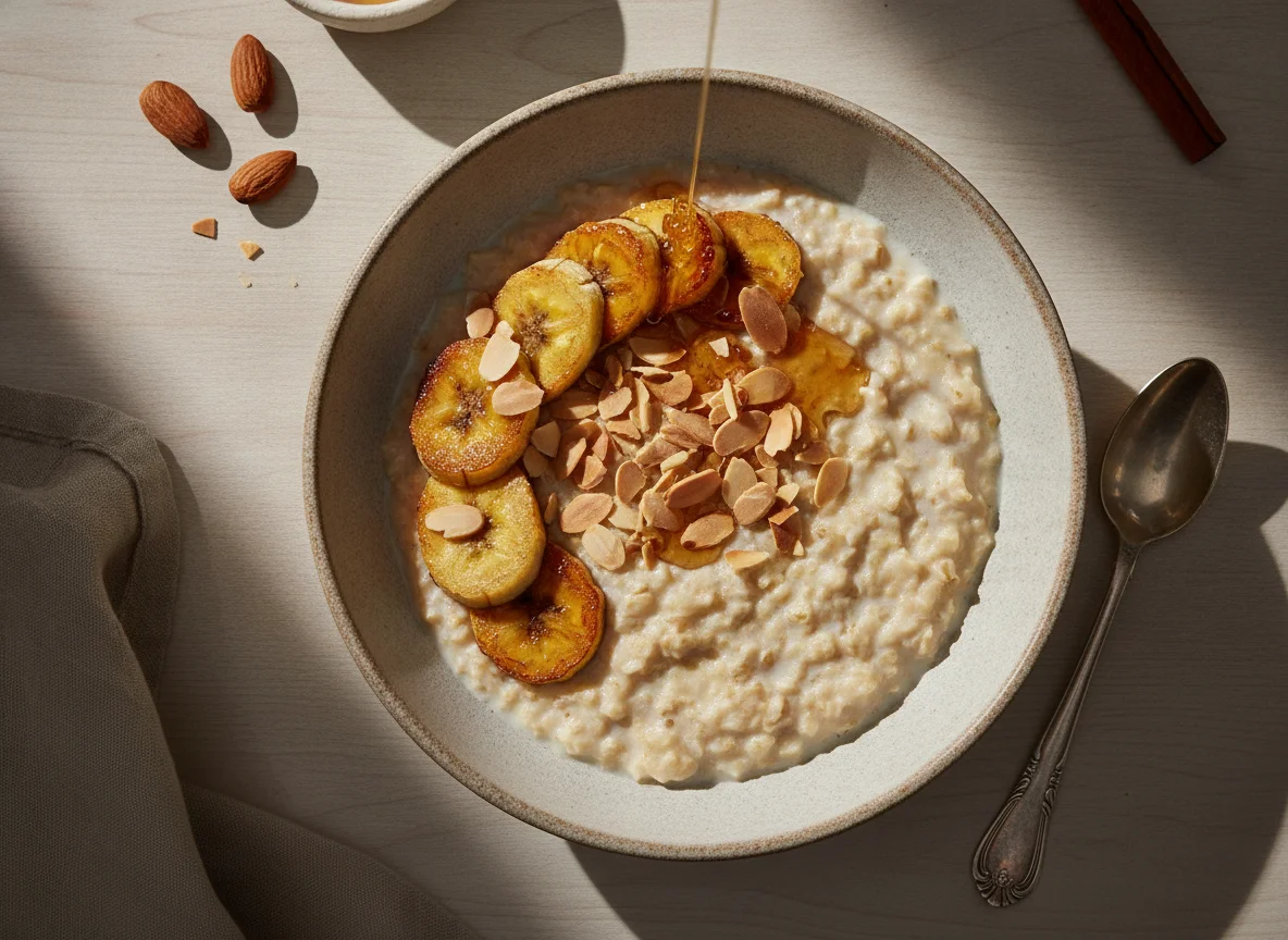 Avena con plátano y almendras photo