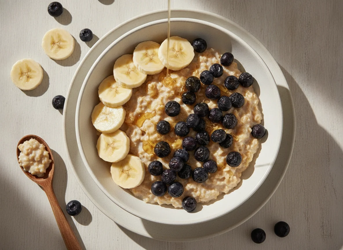 Avena con plátano y arándanos photo