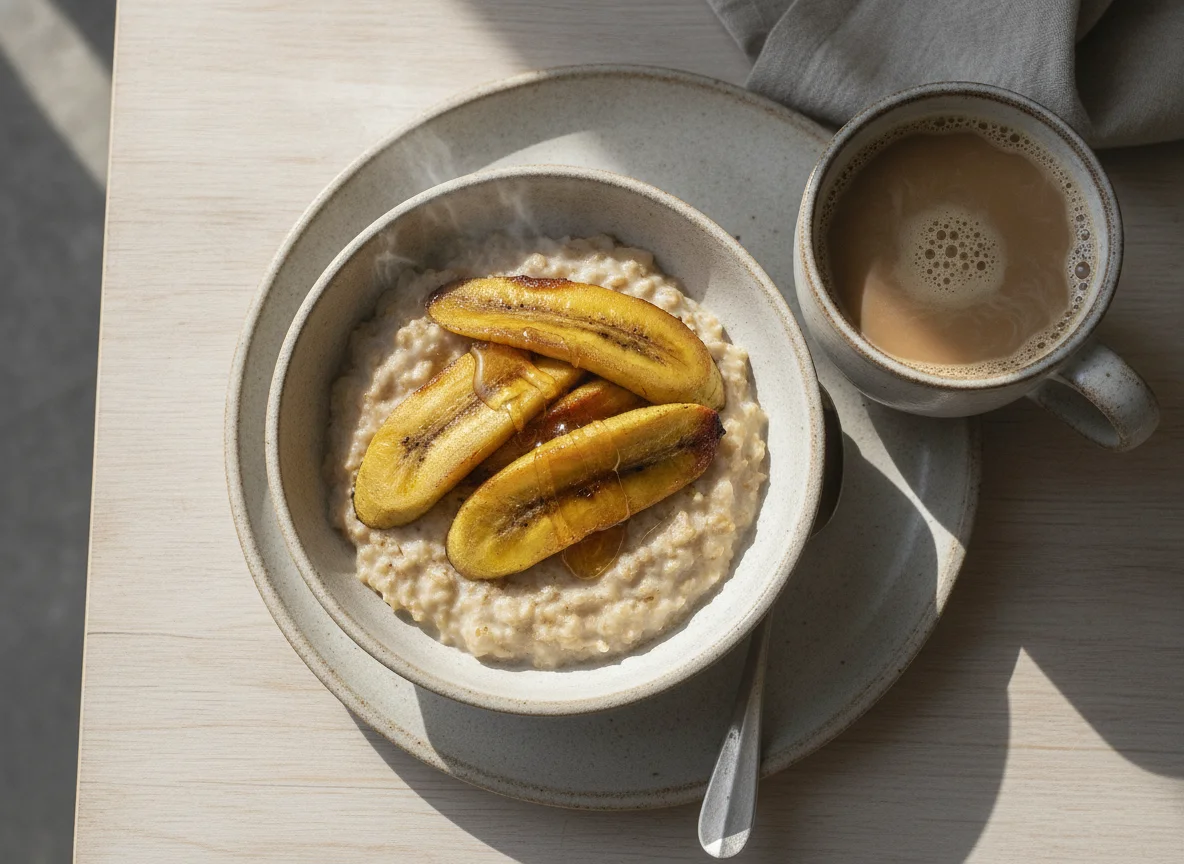 Avena con plátano y café con leche photo