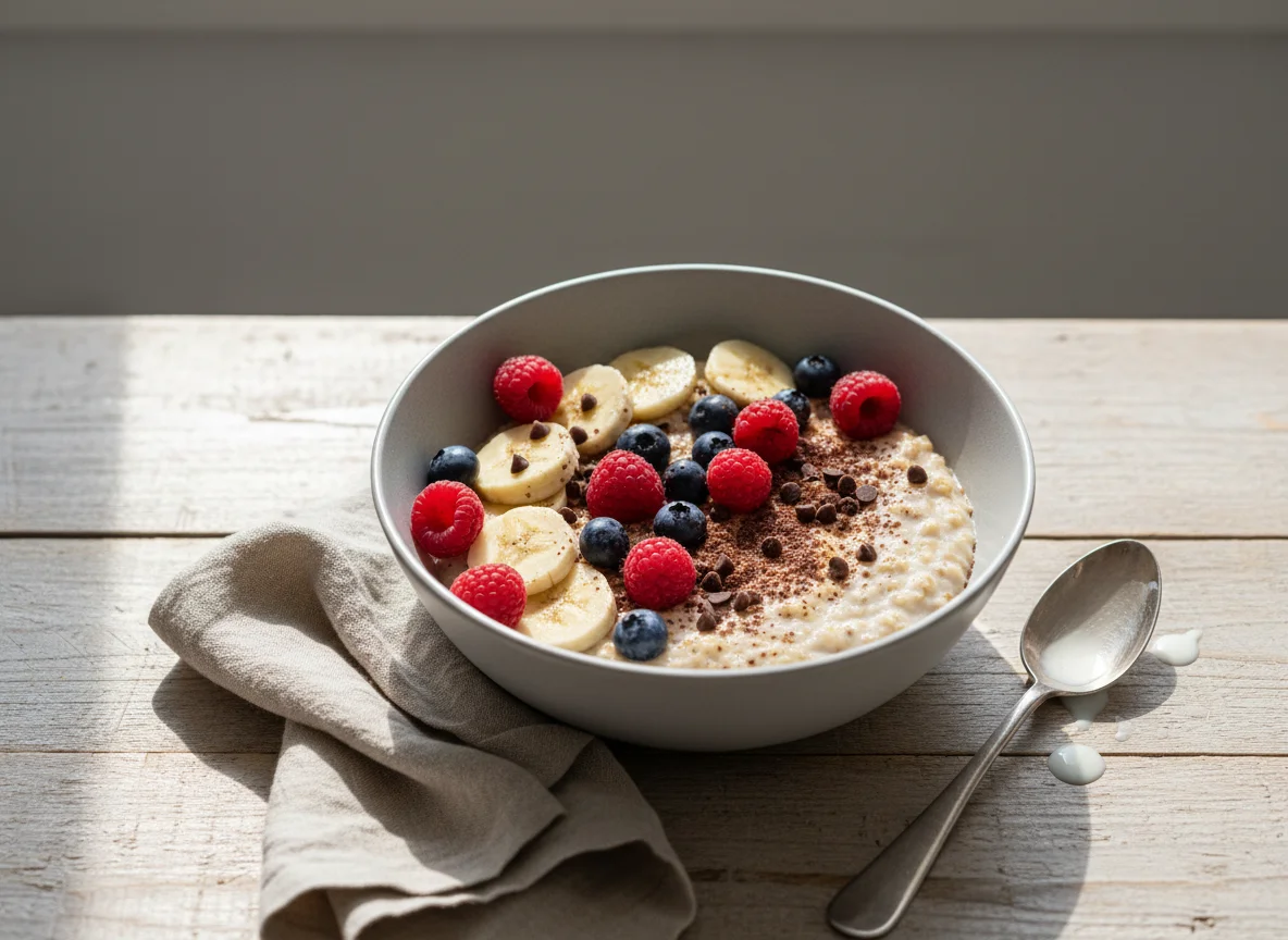 Avena con plátano y frutos rojos photo