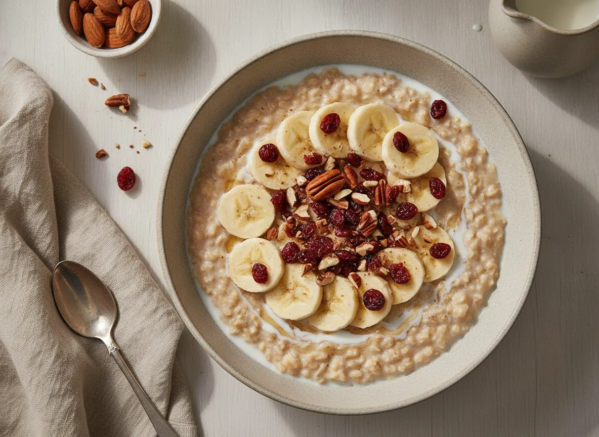 Avena con plátano y frutos secos photo