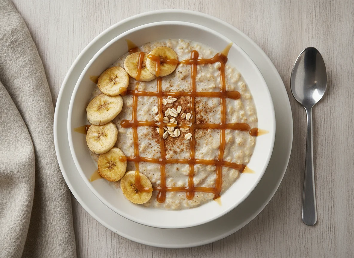 Avena con plátano y salsa dulce photo