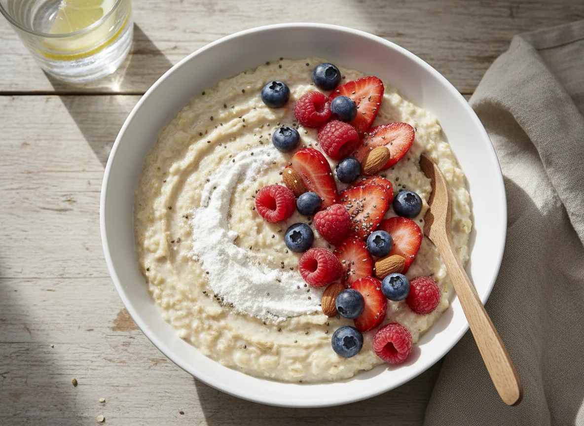 Avena con proteína y frutos rojos photo