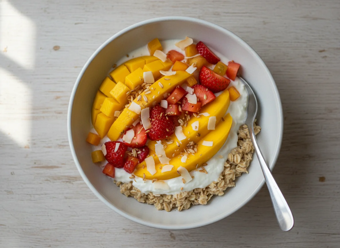 Avena con yogur de coco y fruta photo