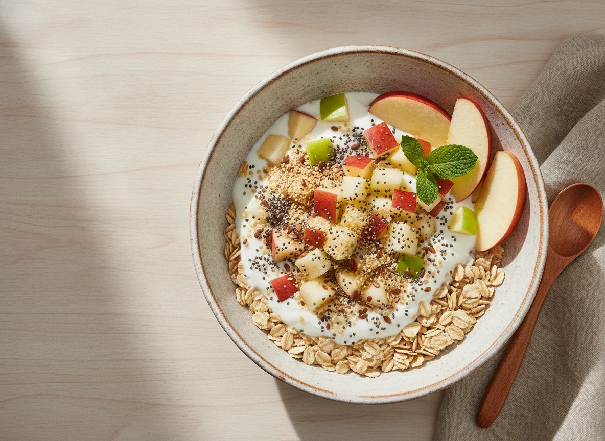 Avena con yogur y frutas photo