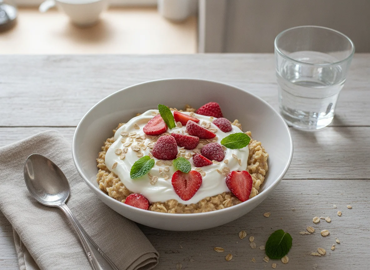 Avena con yogur y frutillas photo
