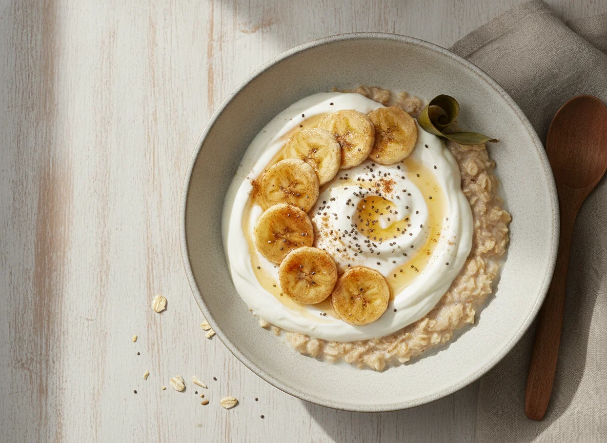 Avena con yogur y plátano photo