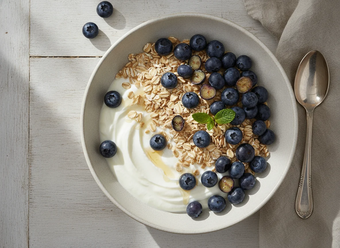 Avena con yogurt y arándanos photo