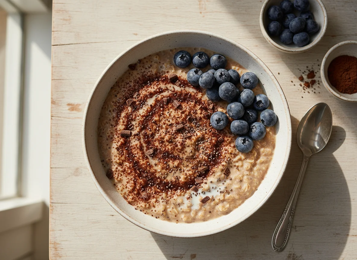 Avena nocturna con arándanos y cacao photo