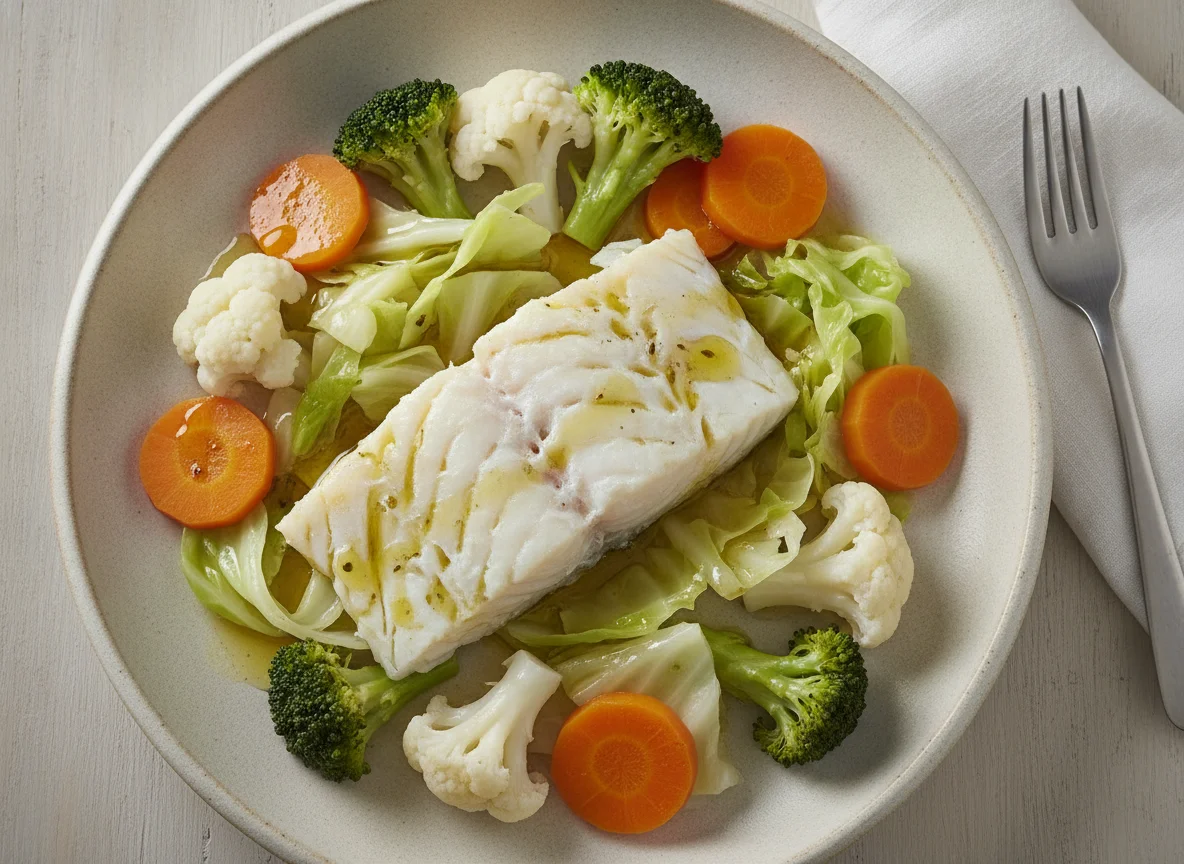 Bacalao con verduras al vapor photo