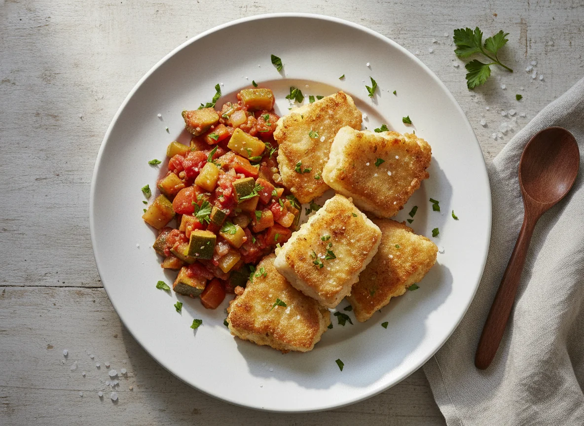 Bacalao frito con pisto photo
