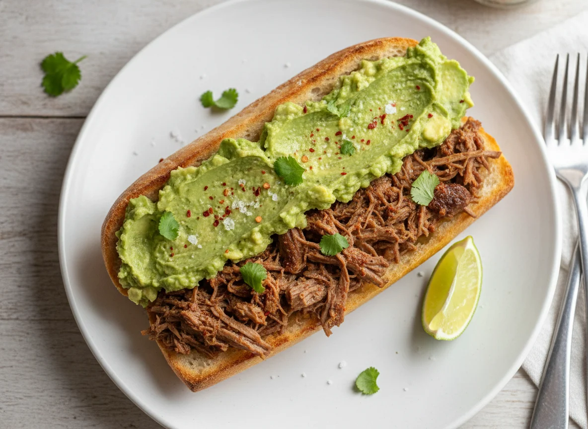 Baguette con aguacate y carne photo