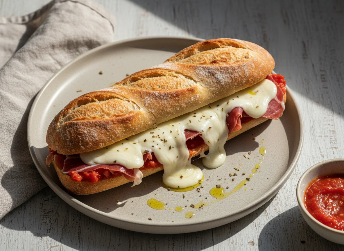 Baguette con jamón y queso photo