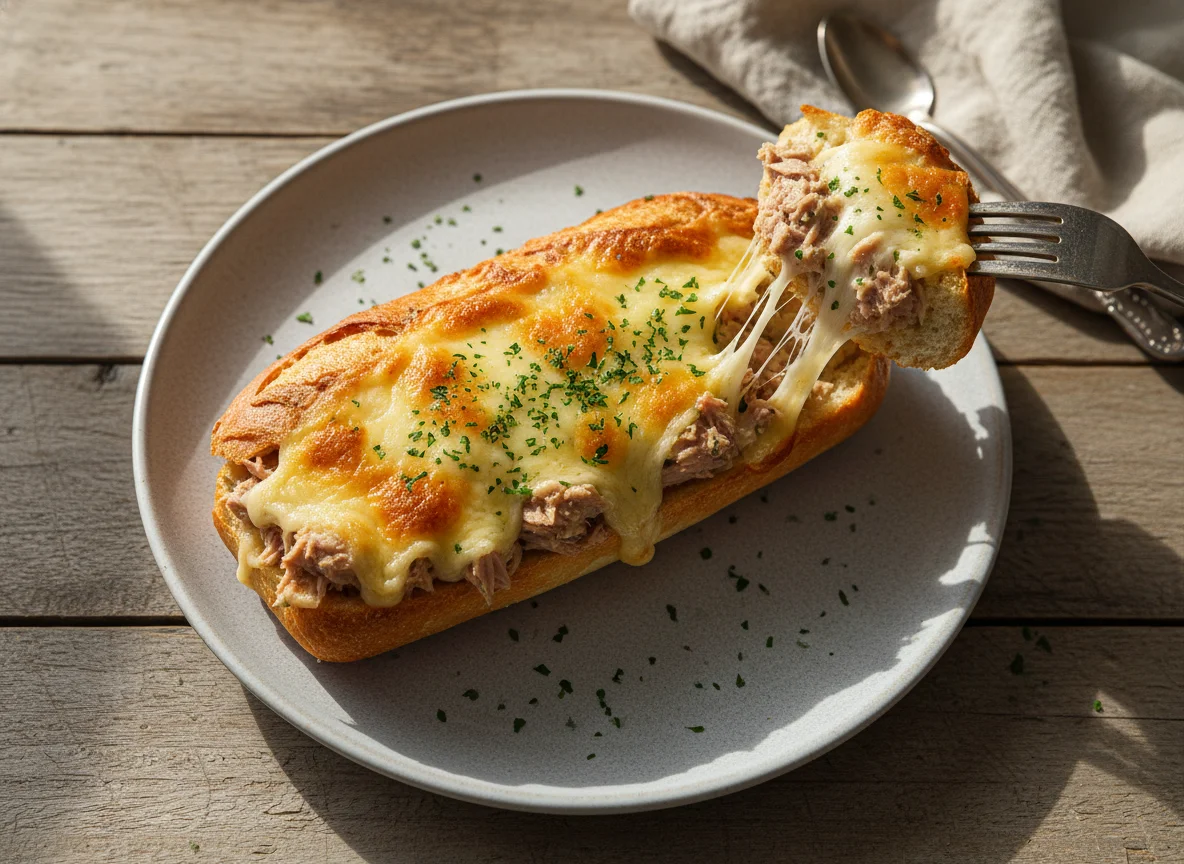 Baguette de atún con queso fundido photo