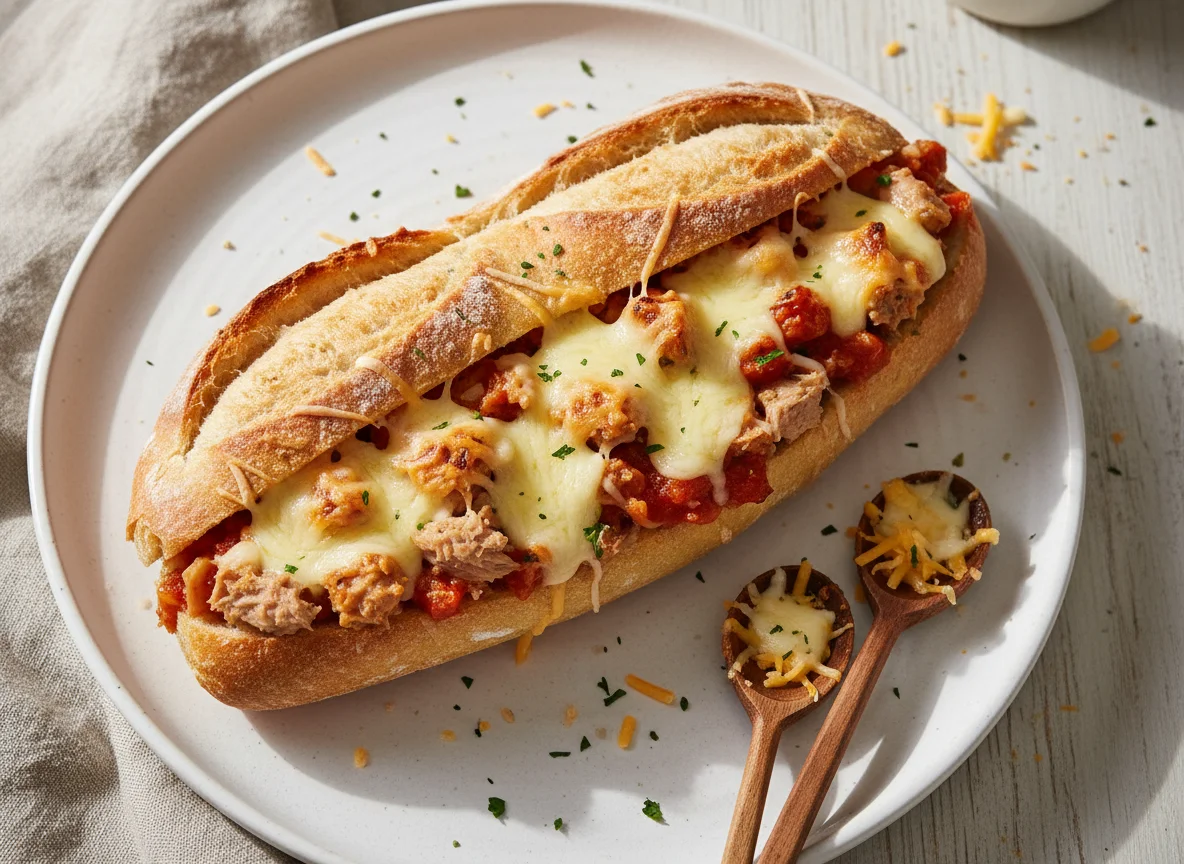 Baguette de atún gratinado photo