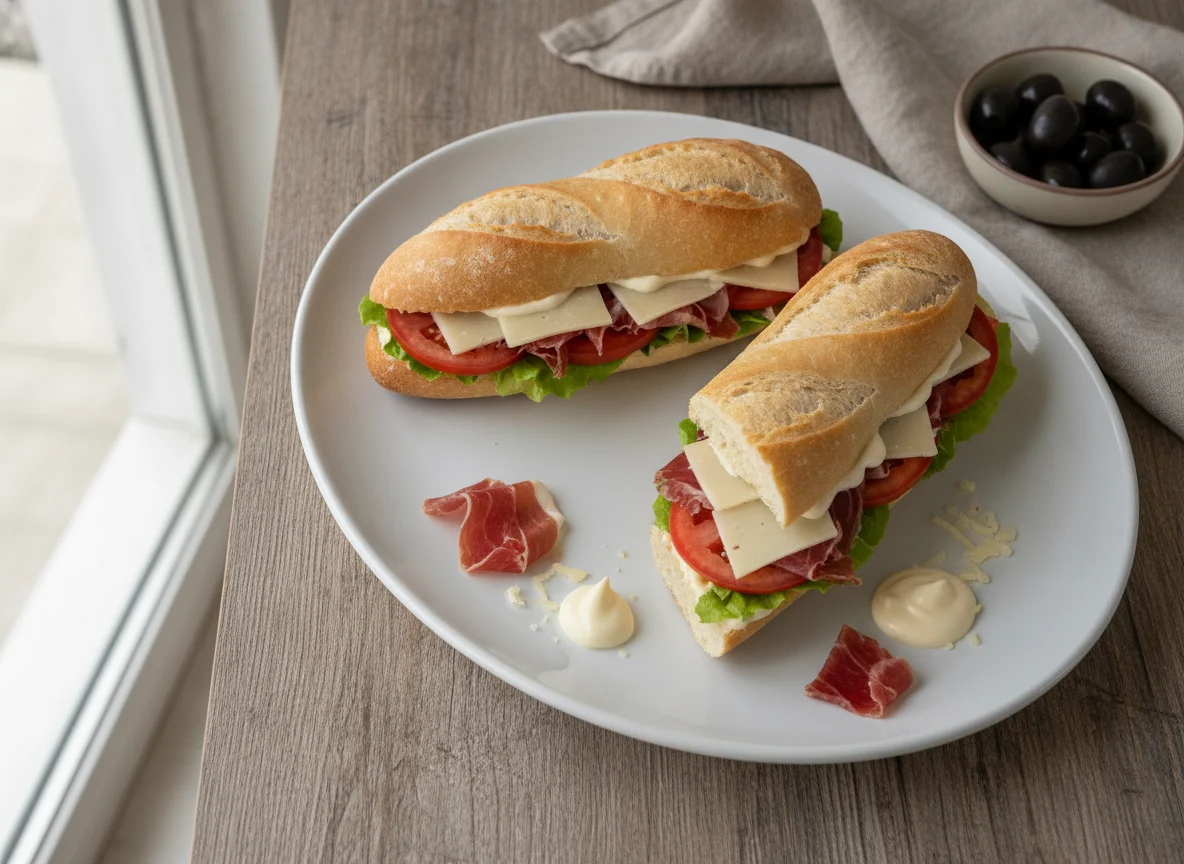 Baguette de jamón serrano y queso photo