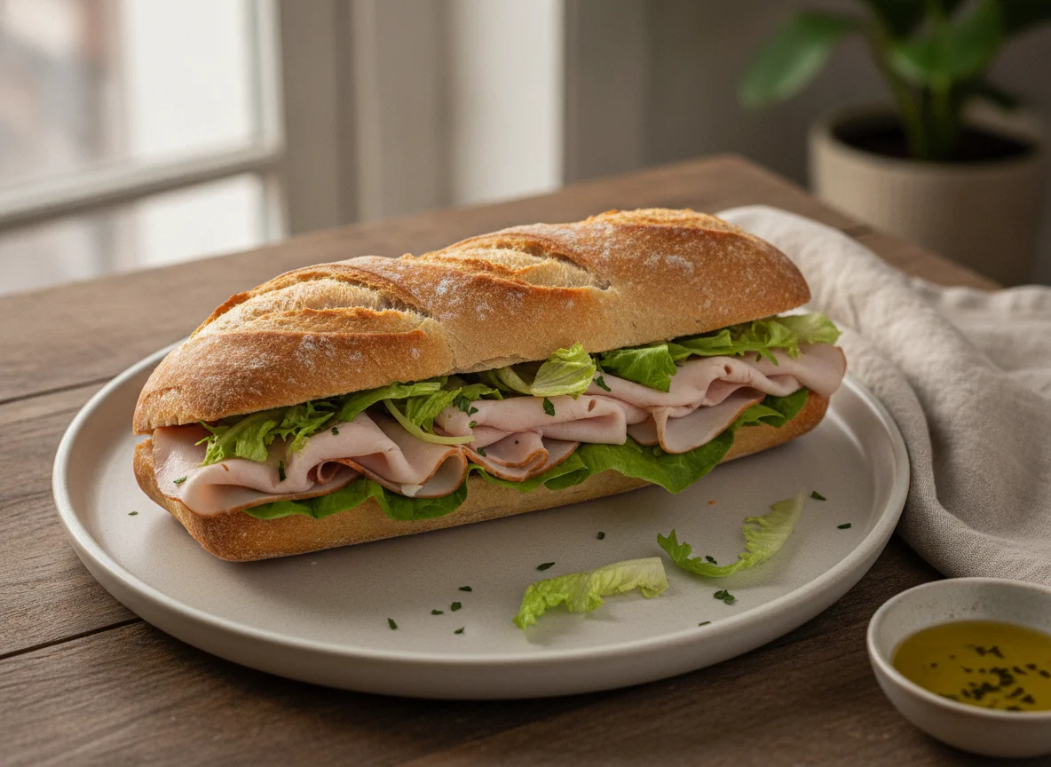 Baguette de jamón y lechuga photo