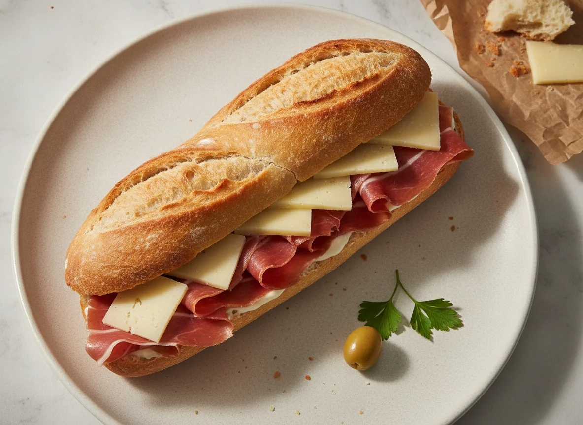 Baguette de jamón y queso photo