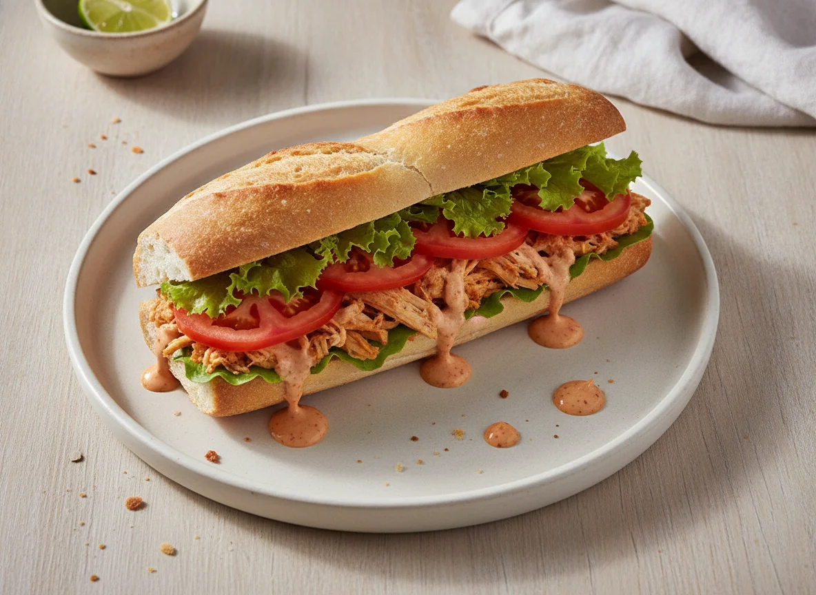 Baguette de pollo con aderezo photo
