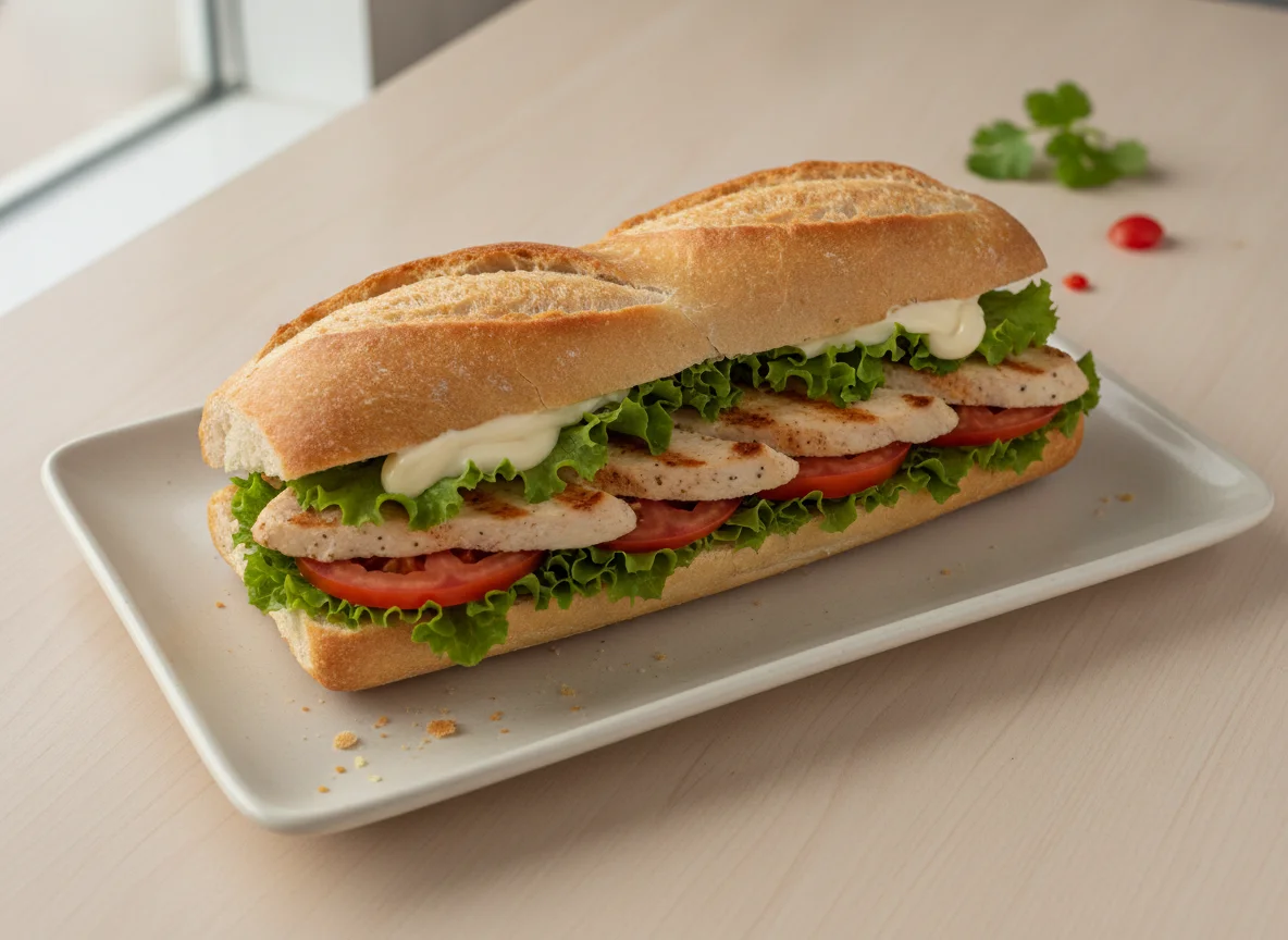 Baguette de pollo y vegetales photo