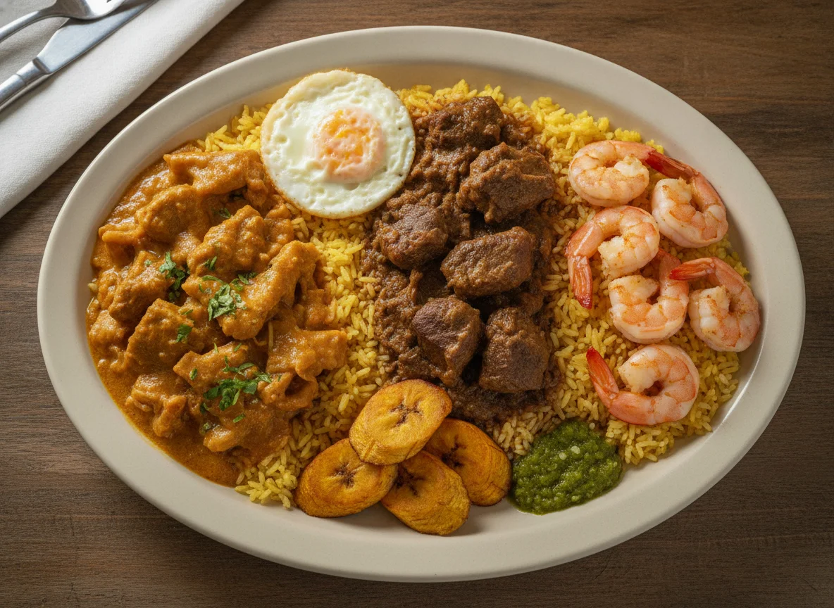 Bandera Ecuatoriana con Guatita, Seco de Carne y Camarones photo
