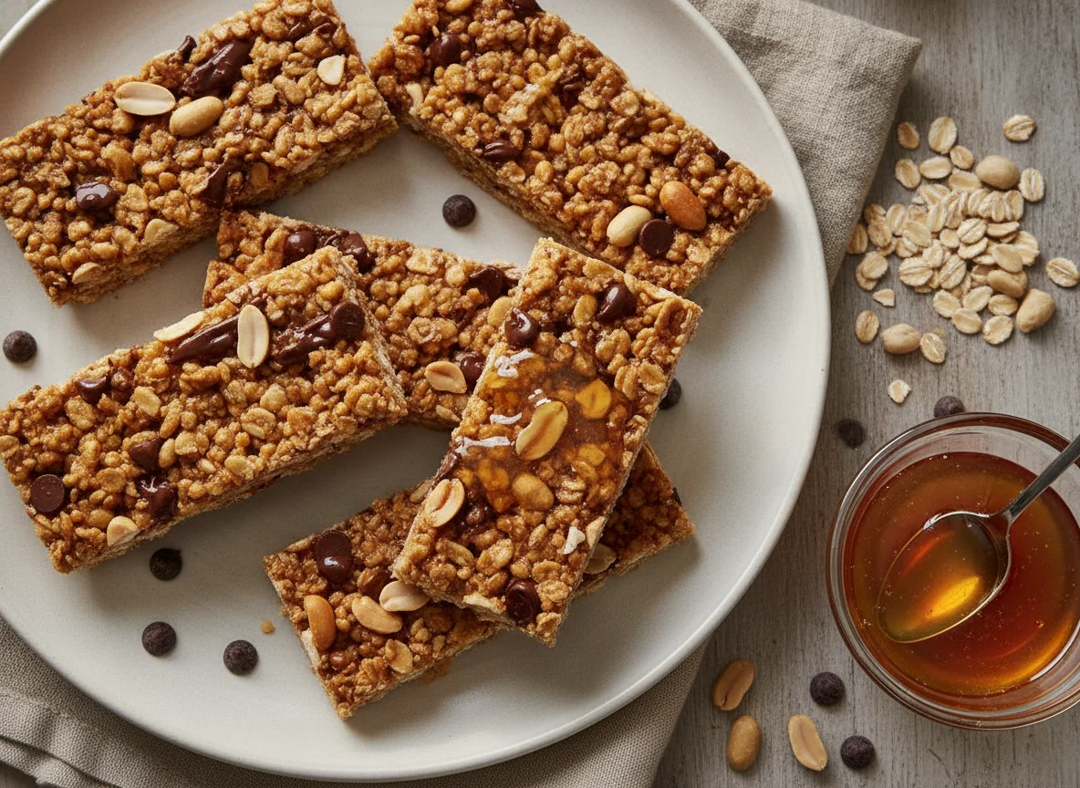 Barra de granola con chocolate y cacahuate photo