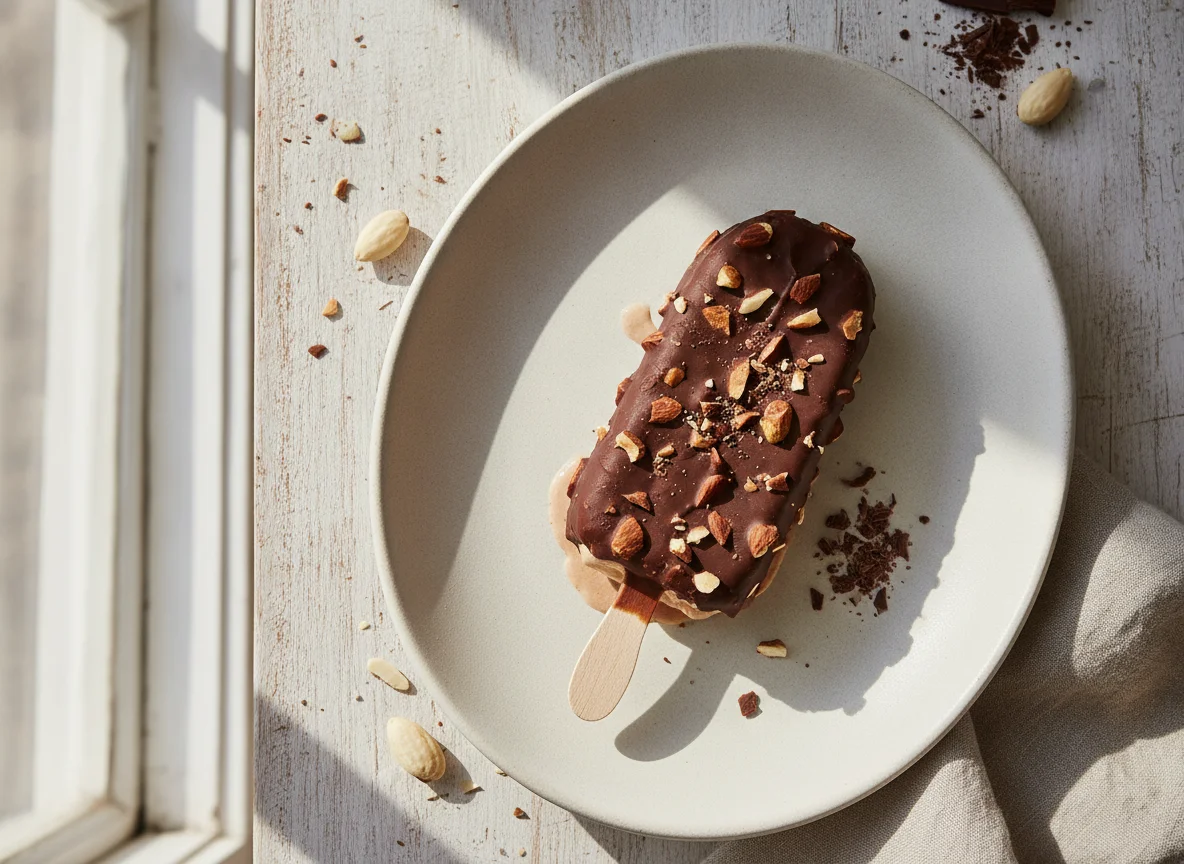 Barra de helado de chocolate con almendras photo