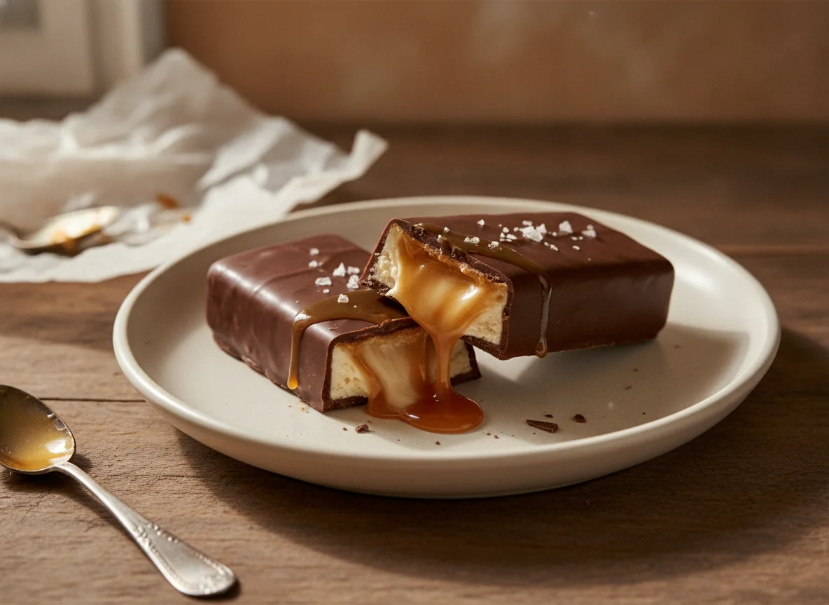 Barrita de chocolate con relleno cremoso y caramelo photo