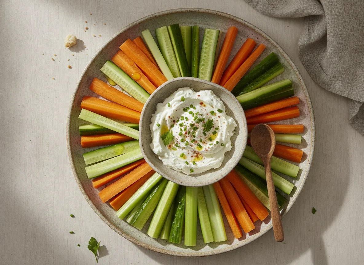 Bastones de vegetales con dip de queso crema photo