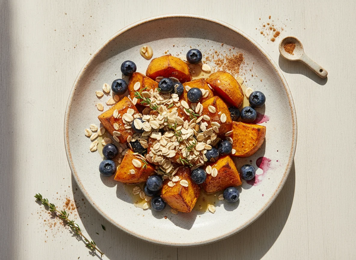 Batata asada con arándanos y avena photo