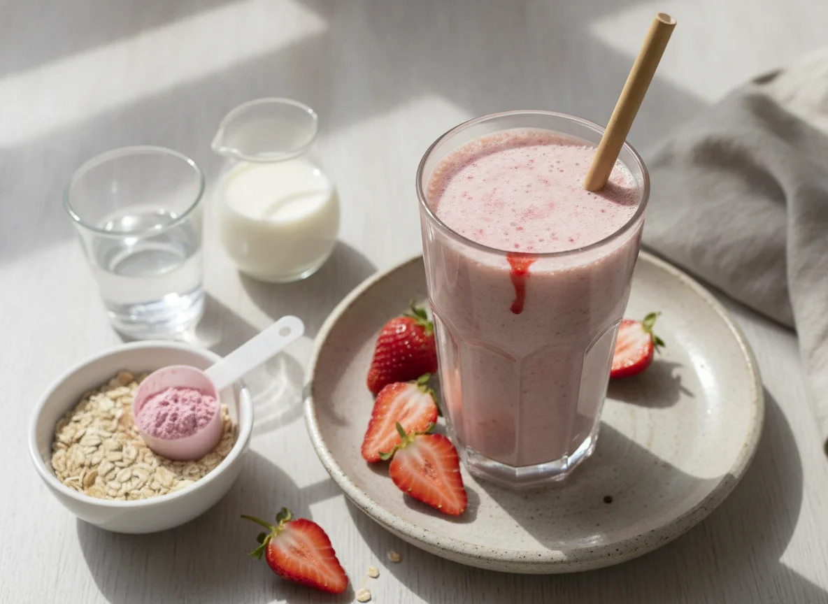 Batido de fresa con avena y proteína photo