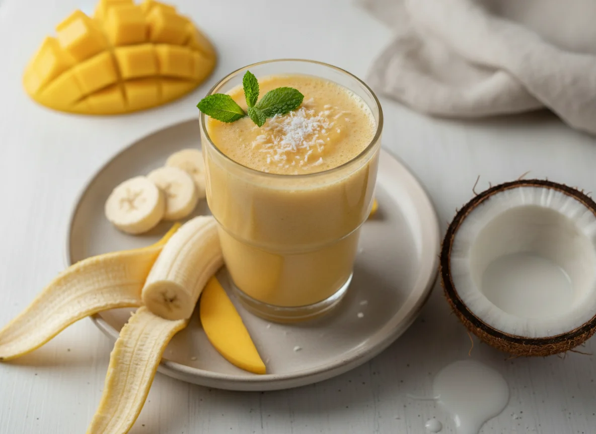 Batido de mango y plátano photo