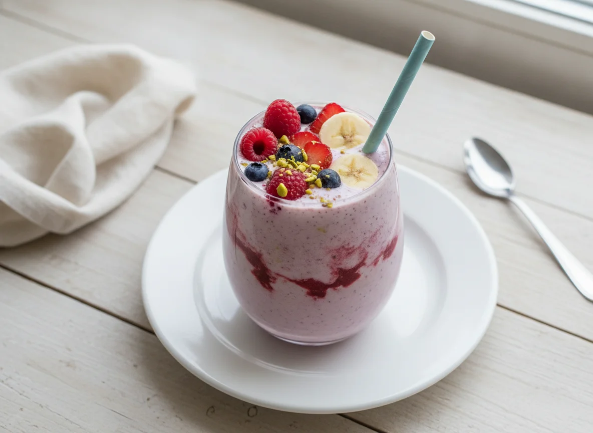 Batido de plátano y frutos rojos photo
