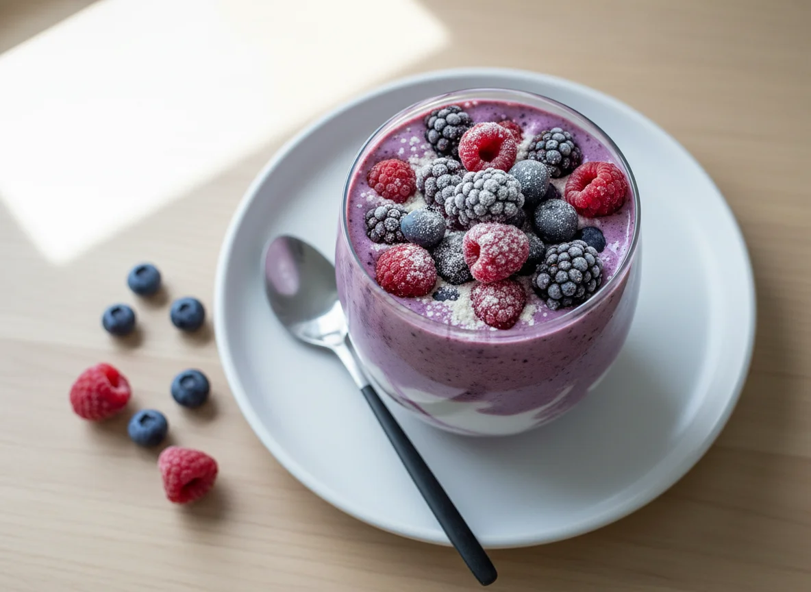 Batido de proteínas con bayas congeladas photo