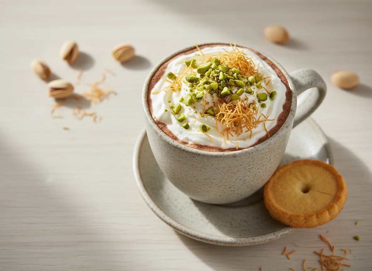 Bebida caliente con crema y frutos secos photo
