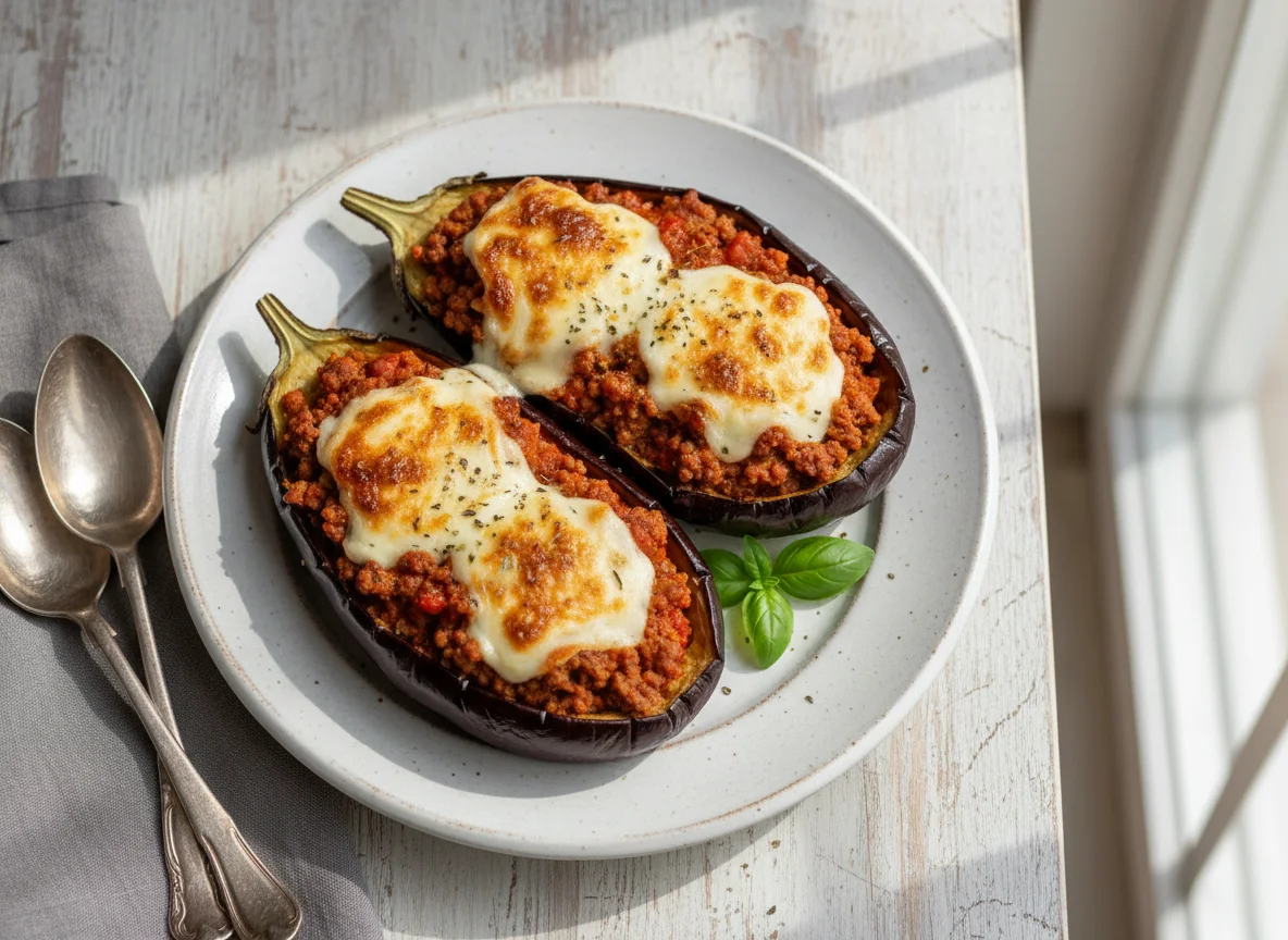 Berenjena rellena con carne y queso photo