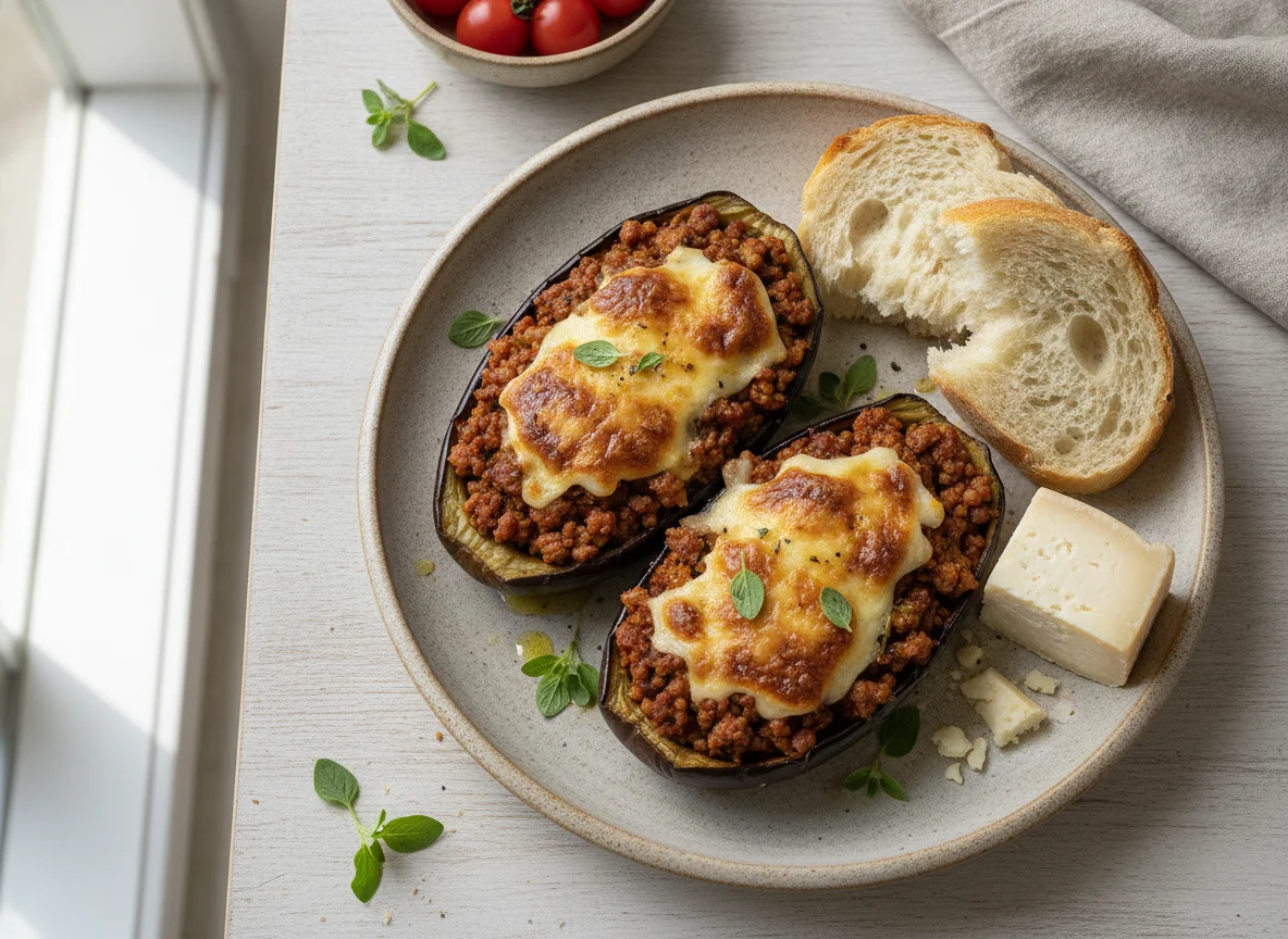 Berenjenas rellenas con pan y queso photo