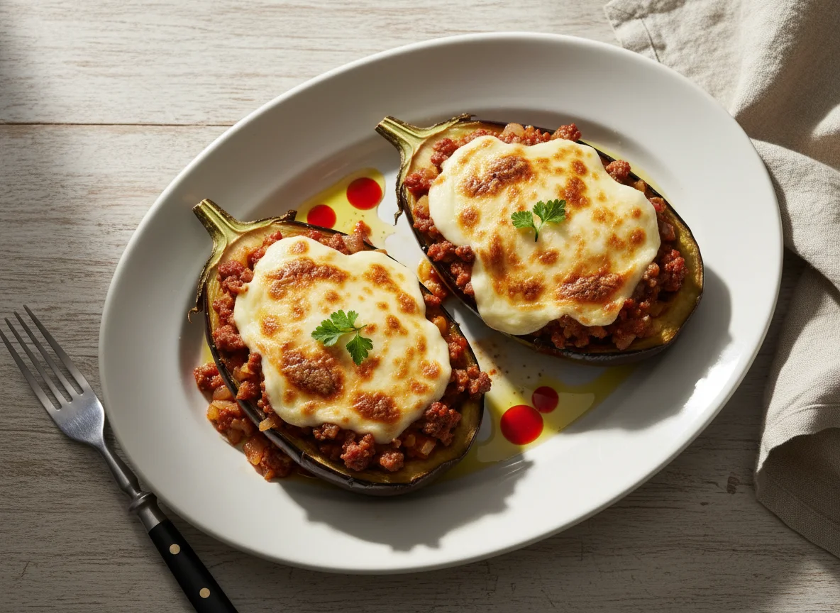 Berenjenas rellenas de carne y queso photo