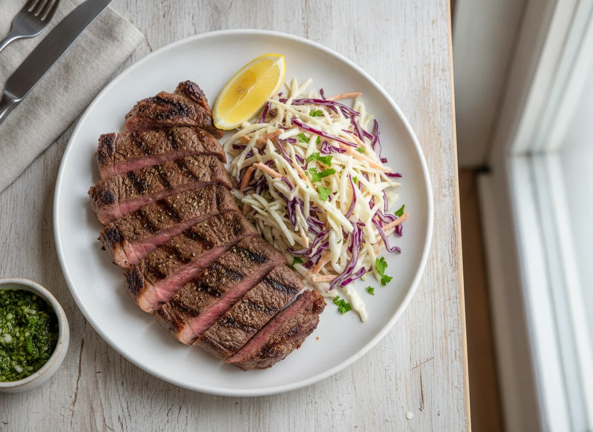Bife con ensalada de repollo photo
