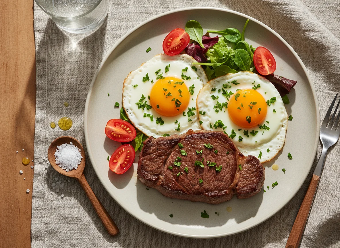 Bife con huevos fritos photo