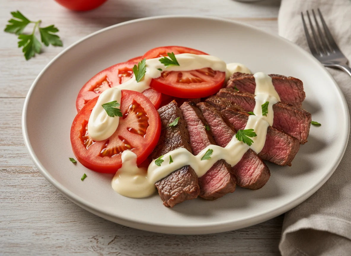 Bife con tomate y mayonesa photo