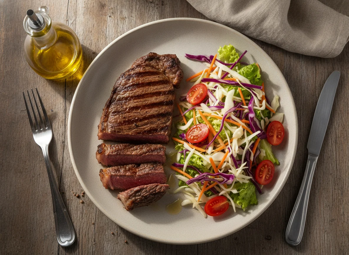 Bife de chorizo con ensalada mixta photo
