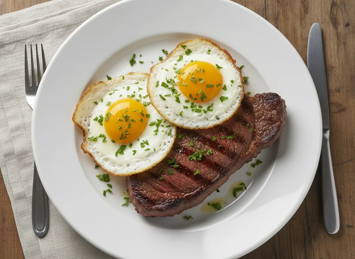 Bife de chorizo con huevos fritos photo