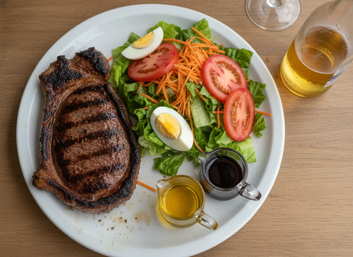 Bife de chorizo y ensalada mixta photo